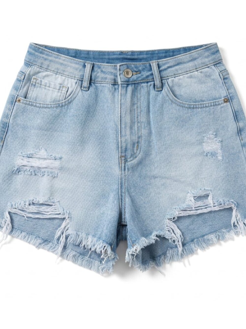 Women's Light Wash Distressed Denim Cut-Off Shorts Size 8 W29 Mid Rise 5-Pocket